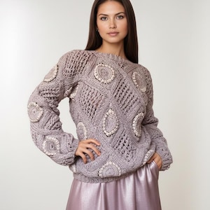 Chunky Knit Patchwork Sweater Women, Unique Merino Wool Jumper, Textured Crewneck, Slow Fashion Gift, Ready to Ship - Artisan Handmade in EU