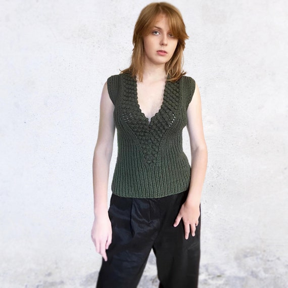 インポート・海外人気ブランド Ribbed Knit Chunky Sleeveless | Vest Sweater Fitted Neck V トップス