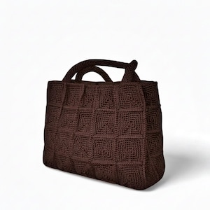 Bolso tote de patchwork a crochet / Bolso rectangular minimalista de punto / Bolso de muñeca o de hombro versátil con patrón cuadrado - Hecho a mano, color personalizado