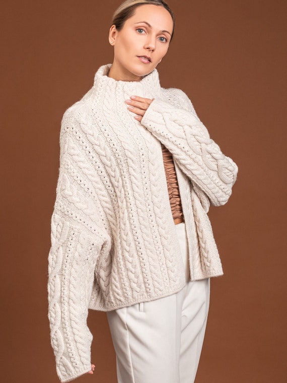 【argue】wool cable wide knit cardigan