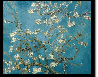 Almond Blossoms by Vincent van Gogh - Buy Print Only or Mounted with Choice of Accent Color - Hanging Canvas Art, with Choice of Hanging