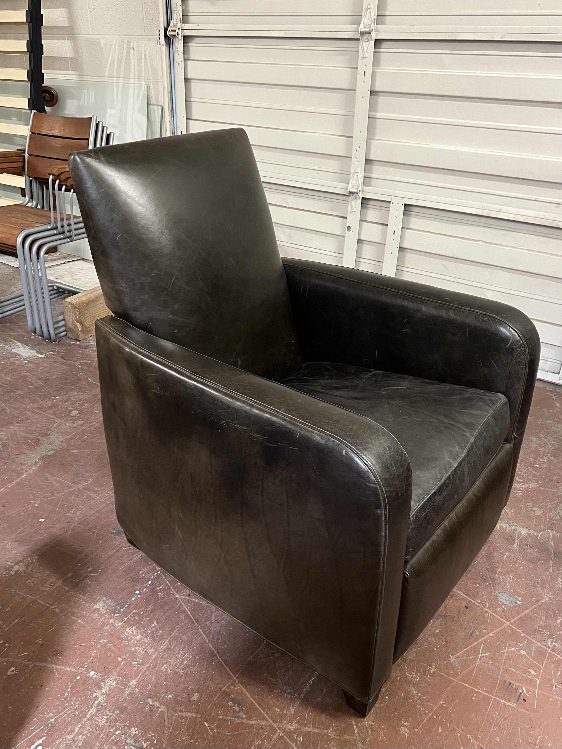Crate & Barrel Distressed Leather Recliner, Leather Furniture, Living