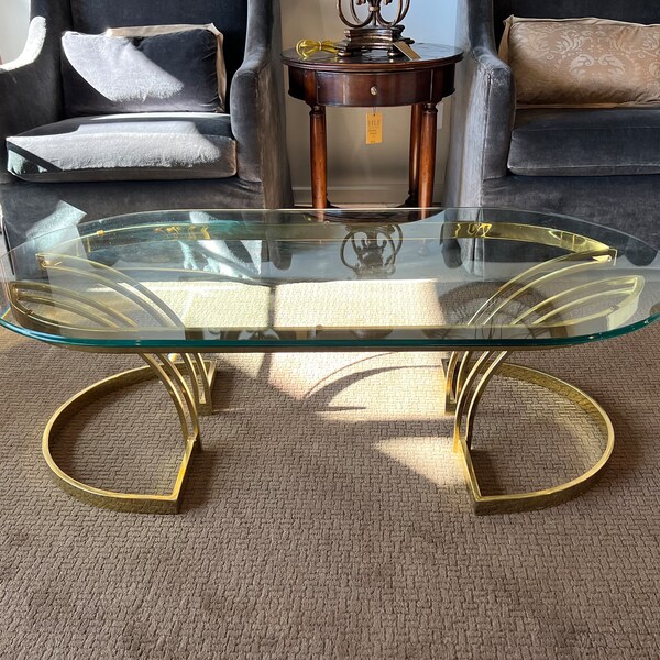Hollywood Regency Glass Brass Coffee Table - Etsy