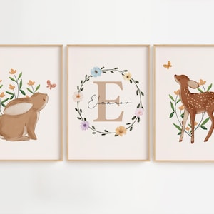 Stampe per cameretta con tema bosco, set di 3 stampe per cameretta bambina, stampe per cameretta bambine, stampe con fiori di campo, stampe da parete per bambine, decorazioni per sala giochi con tema foresta