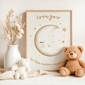 Stampa Love You to the Moon and Back, decorazione da parete per la cameretta dei bambini, decorazione da parete per la sala giochi, regalo per neonato, stampa neutra per la cameretta dei bambini, arte per la camera dei bambini
