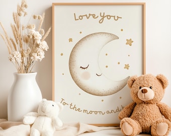 Stampa Love You to the Moon and Back, decorazione da parete per la cameretta dei bambini, decorazione da parete per la sala giochi, regalo per neonato, stampa neutra per la cameretta dei bambini, arte per la camera dei bambini