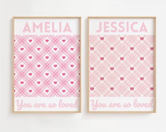 Girls Positive Affirmation Print, Girls Bedroom Decor, Girls Name Print, Pink Nursery Decor, Gift for Girls, You Are So Loved