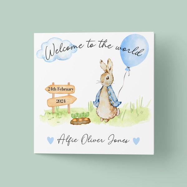 Personalised Peter Rabbit New Baby Card | New Baby Card | New Baby Boy Card |  Welcome to the World | Newborn Baby Boy Card