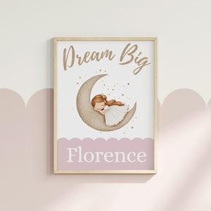 Stampa per la camera delle bambine, stampa con il nome delle bambine, stampa murale con affermazioni positive, decorazione per la cameretta delle bambine, stampa Dream Big