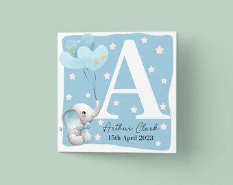 Baby Boy Card | Personalised Baby Card | Welcome to the World | Baby Elephant Card | Hello Little One | New Baby Card