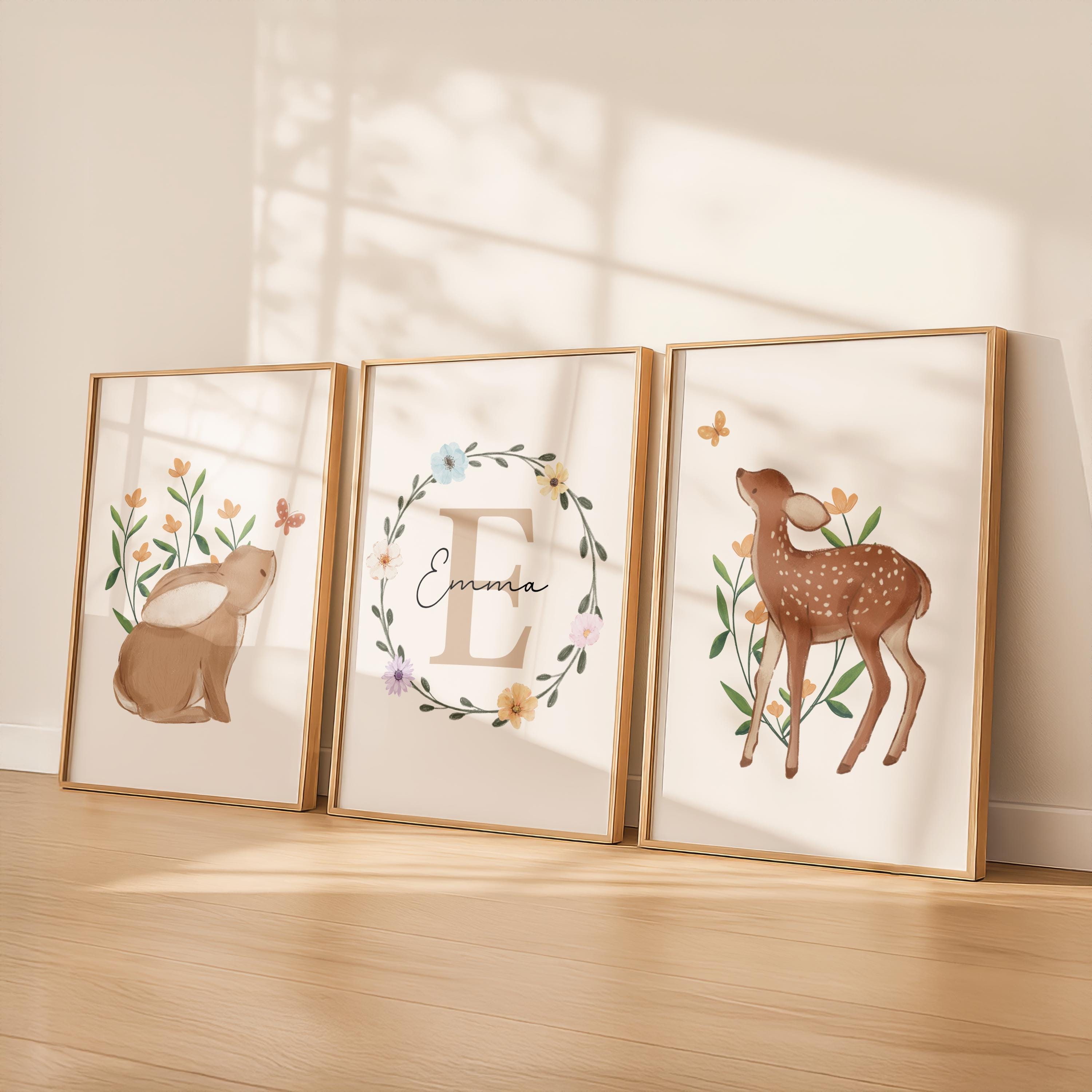 Woodland Nursery Prints, Baby Girl Nursery, Set of 3 Prints, Girls ...