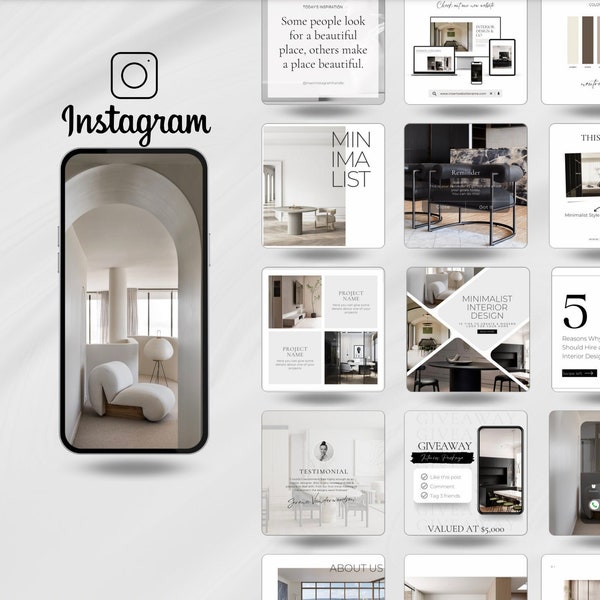 Modelli per post di Instagram - DESIGN MINIMALE (per un designer d'interni o adattabile a un imprenditore)