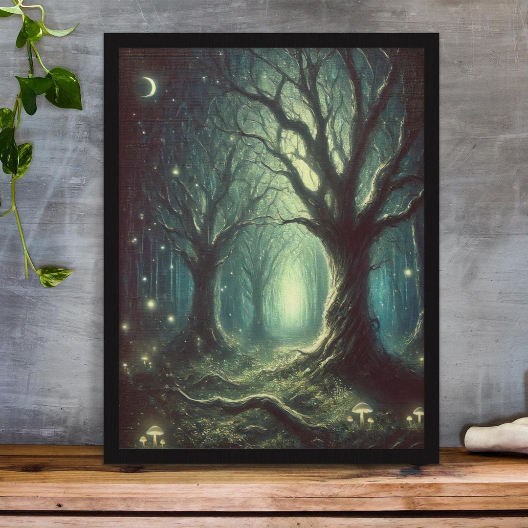 Mystical Dark Forest Oil Painting Art Print Enchanted Woodland Fantasy ...