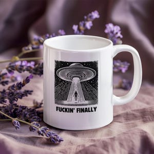 Fuckin Finally UFO UAP Abduction Mug 11oz Ceramic Mug, Disclosure UFO Gifts Alien Enthusiasts, Sci Fi Encounter, Paranormal