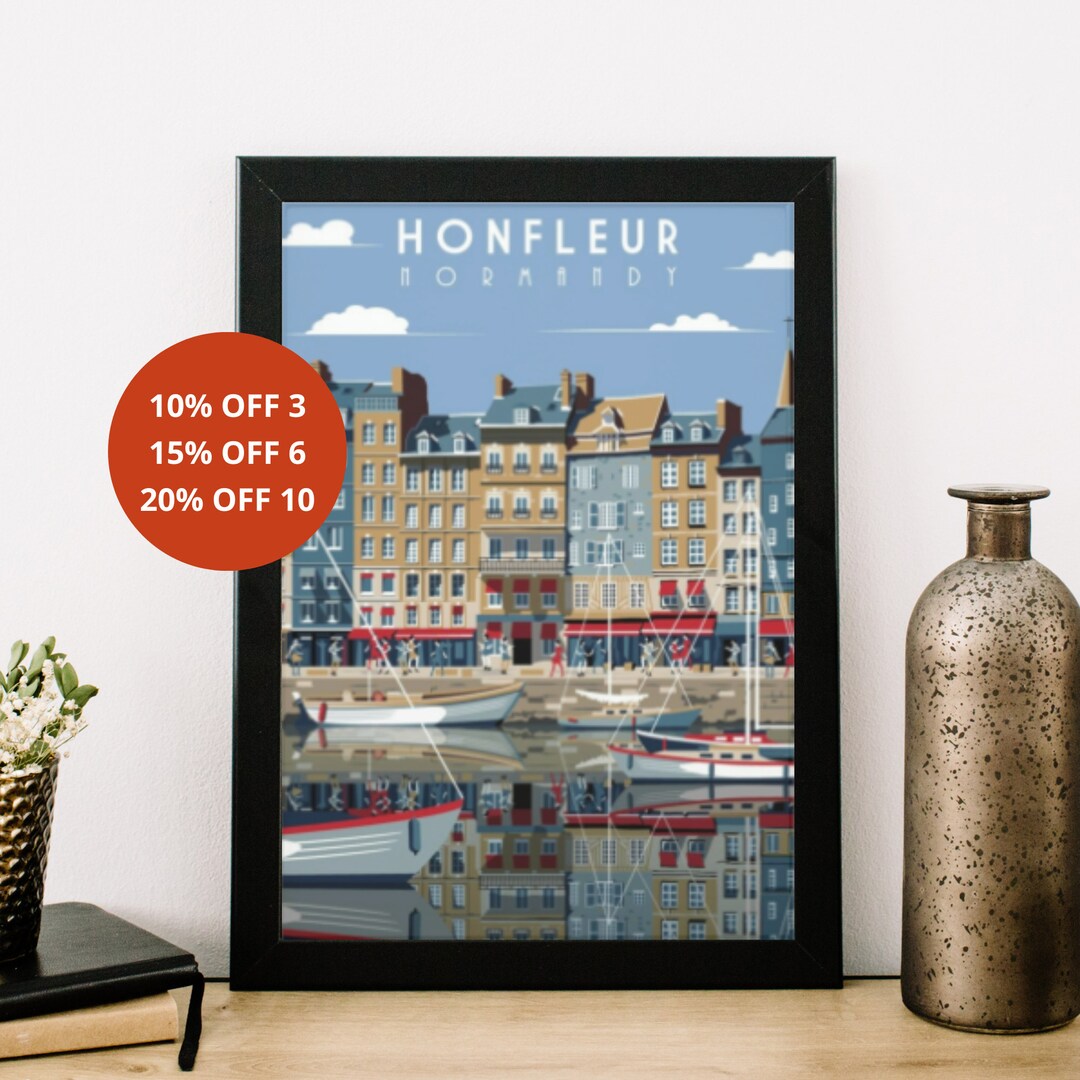 Vintage Honfleur Normandy France Europe Travel Poster Retro Etsy