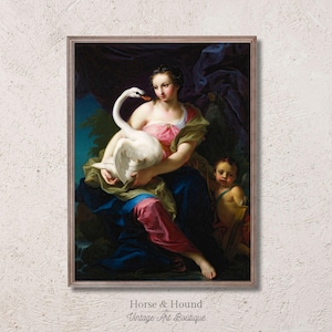 Lámina artística de Leda y el cisne / Pintura mitológica antigua / Arte mural romántico rococó
