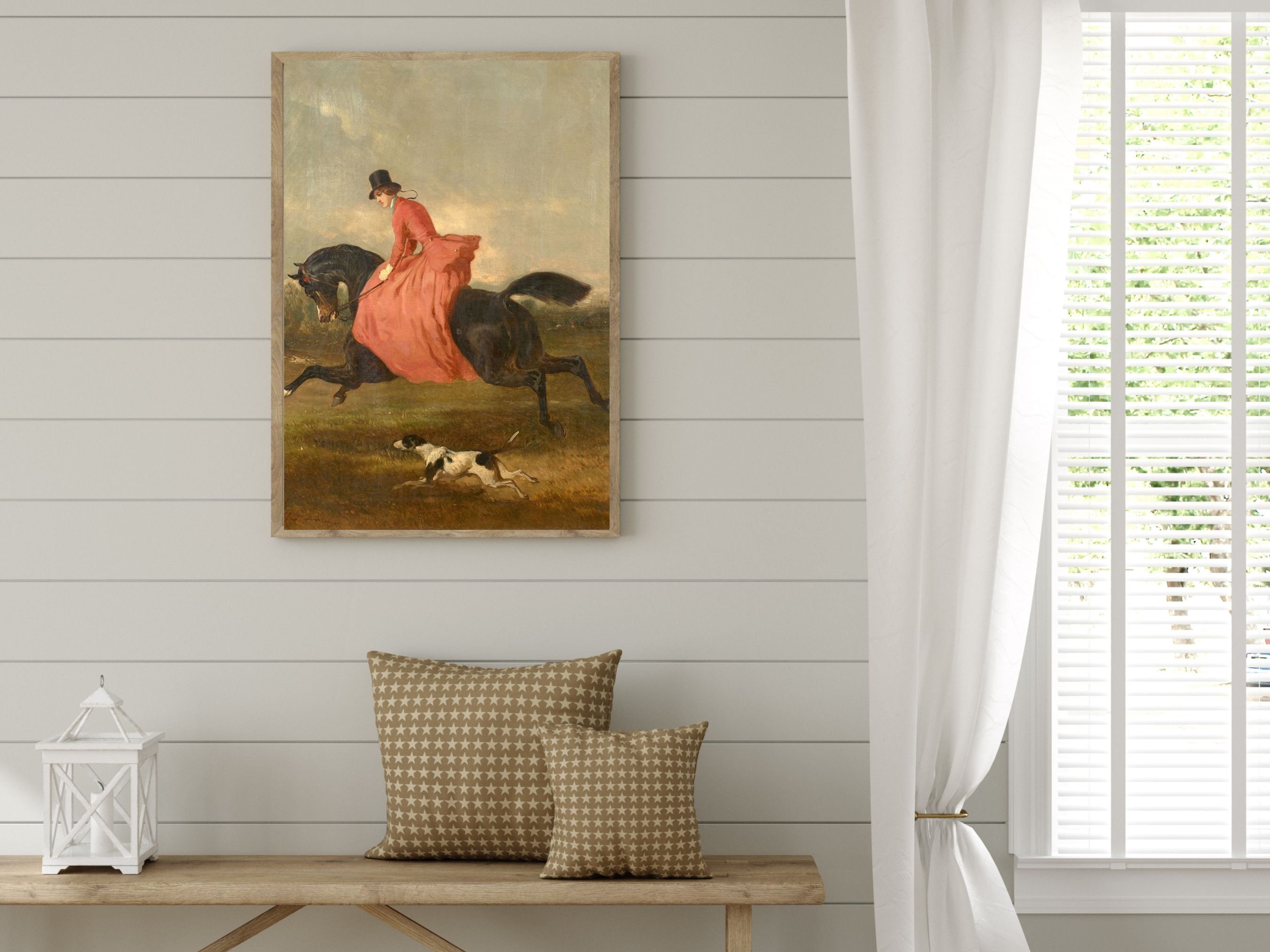 Elegant Woman Riding a Horse, Vintage Horse Painting, Digital Download ...