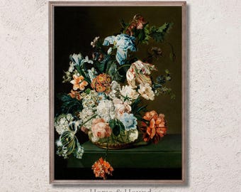 夏の花 花の静物画 - オランダの花の絵画、ダークフラワーアート