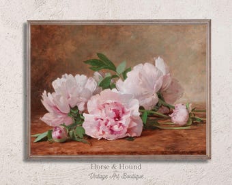 Vintage Peony Watercolor Print – Romantic Floral Wall Art, Soft Botanical Decor, Vintage Botanical Wall Art, Cottagecore Aesthetic