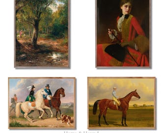 Vintage Equestrian Wall Art - Set of 4 Prints, Antique Horse Illustrations, Rustic Farmhouse Decor, Country Home Wall Art, Horse Lover Gift