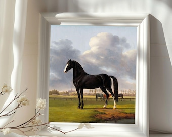 Vintage Horse Art Print | Black Stallion Equestrian Wall Décor | 19th Century Digital Download | Rustic Farmhouse Country Artwork