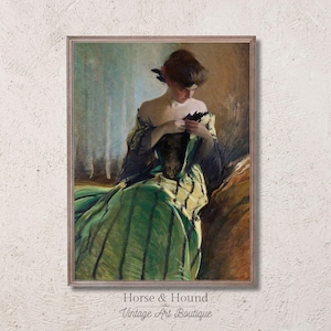 Vintage Impressionist Lady in Green Dress - Antique Art Printable - High-Resolution Printable Wall Art
