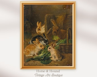 Coniglietti primaverili, decorazioni primaverili, stampe murali, decorazioni pasquali vintage, dipinti di animali,