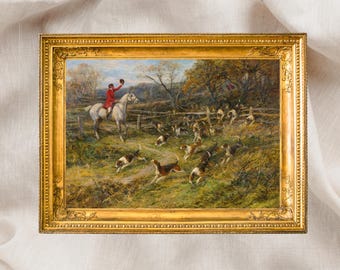 Classic Fox-Hunt Printable Wall Art - Vintage Equestrian Scene, Rustic Countryside Decor, Mounted Rider on White Horse, Digital Download 40