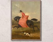 Elegant woman riding a horse, vintage horse painting, digital download art, equestrian art, horse wall art
