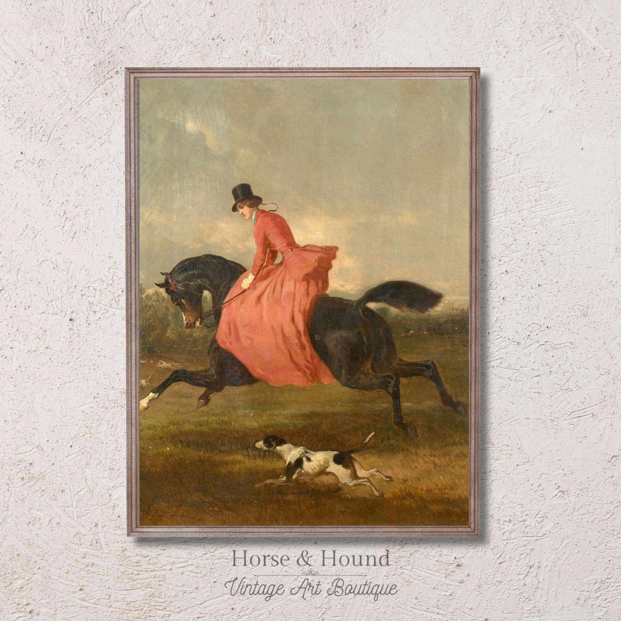 Elegant Woman Riding a Horse, Vintage Horse Painting, Digital Download ...