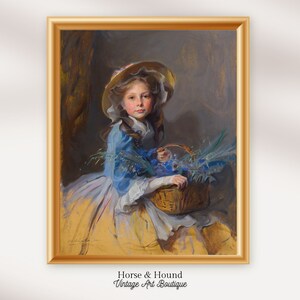 young girl portrait, Vintage art, Home decor, printable wall art, antique painting, frameable artwork