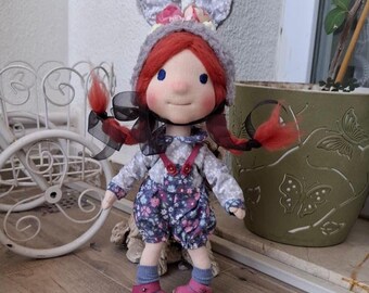 Handmade Waldorf Doll with Bunny Ears | Soft Wool-Stuffed Baby Doll