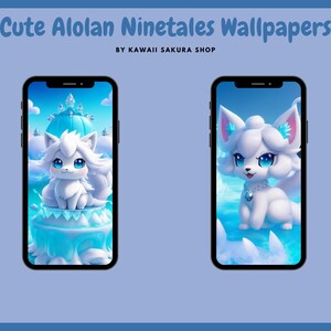Frozen Elegance: Kawaii Anime Chibi Alolan Ninetales Icy Realm Wallpaper ~ Perfect for Mobile Devices