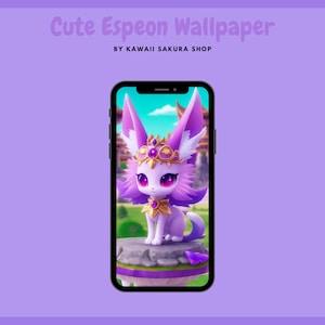 Enchanted Kingdom: Kawaii Anime Chibi Espeon&#39;s 3D Adventures Digital Wallpaper ~ Perfect for Mobile Devices