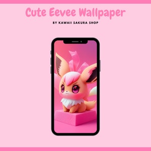 Pretty in Pink: Kawaii Anime Chibi Eevee&#39;s 3D Adventures Digital Wallpaper ~ Perfect for Mobile Devices