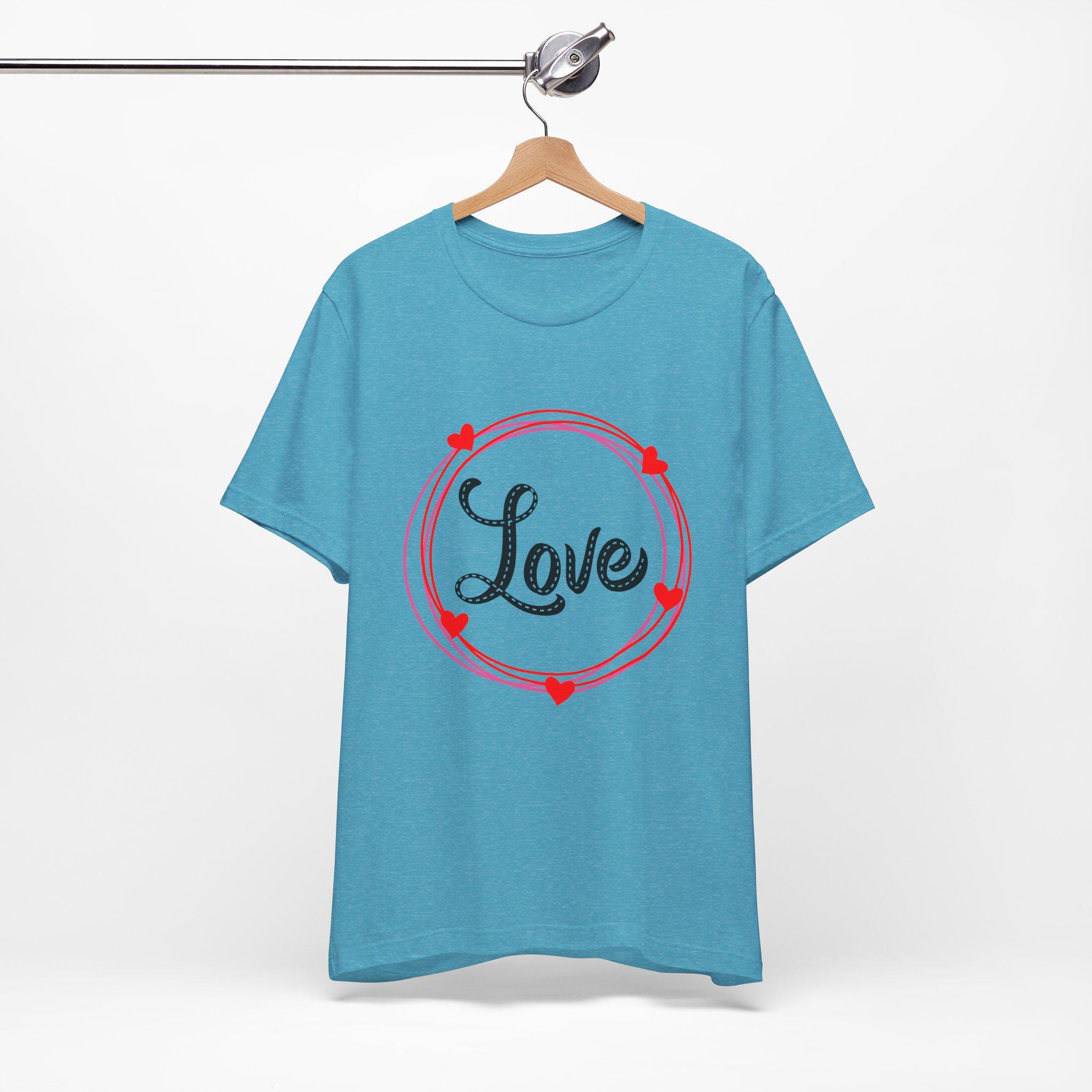 Love T-shirt, Romantic Valentine's Day Gift, Pink Red Circle
