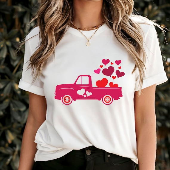 Maglietta con camion rosa e cuori, grazioso regalo per San
