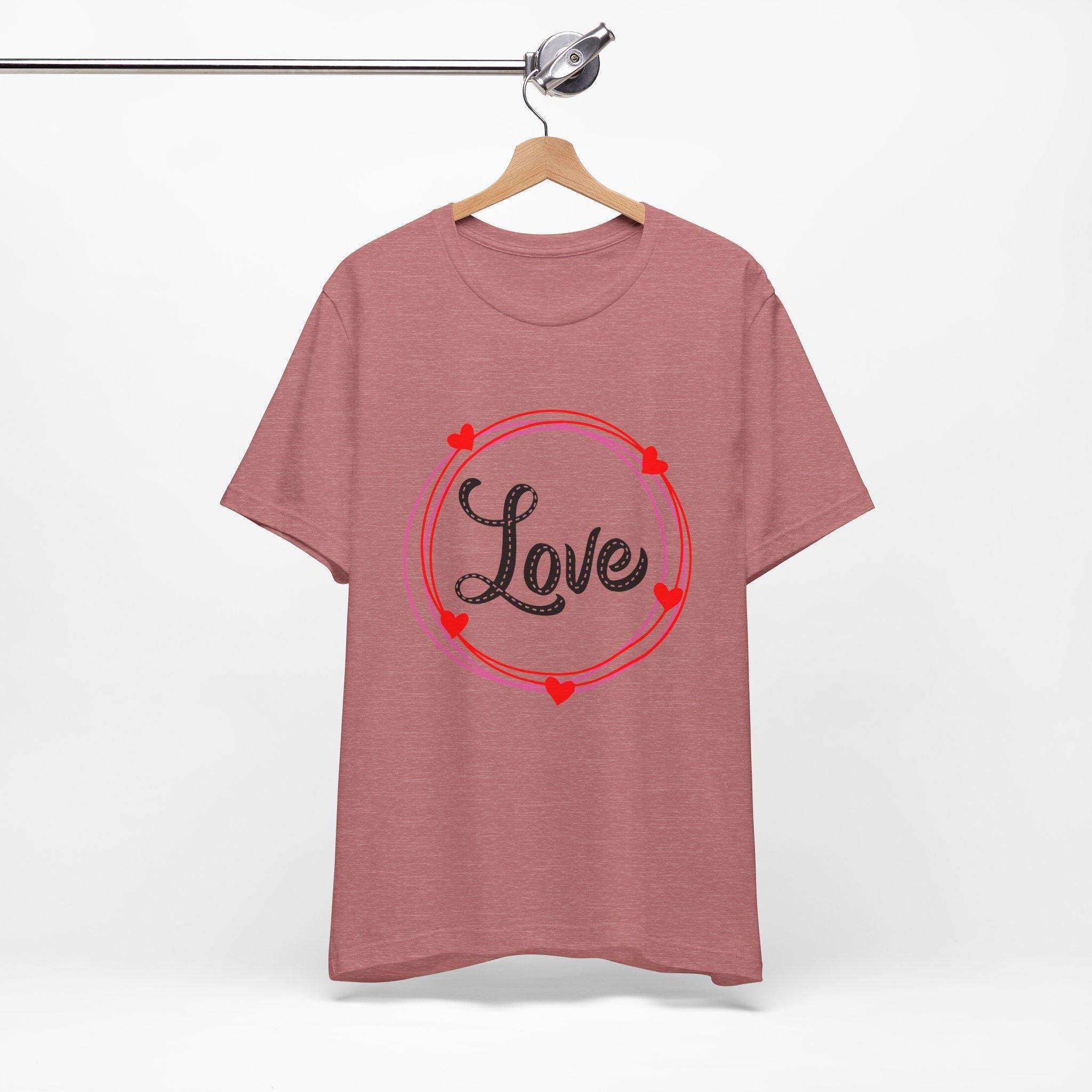 Love T-shirt, Romantic Valentine's Day Gift, Pink Red Circle