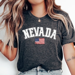 Camiseta del estado de NEVADA, camiseta gráfica de la bandera de EE. UU., top de cuello redondo de ajuste holgado, camiseta de recuerdo de Nevada, camisa de ropa vintage unisex de viaje