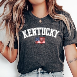 KENTUCKY State T-Shirt, USA Flag Graphic Tee, Loose Fit Crew Neck Top, Kentucky Souvenir TShirt, Travel Unisex Vintage Clothing Shirt