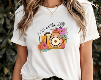 Camiseta Focus on the Good, camiseta Positive Vibes, camiseta con cita inspiradora, regalo motivador y ropa energética para mujeres y hombres