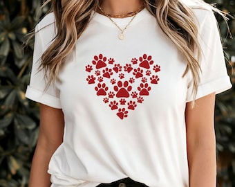 Paw Prints Heart T-Shirt, Cute Dog Lover Tee with Heart Paw Design, Animal Rescue Gift, Pet Mom Apparel, Unique Paw Print Graphic Shirt