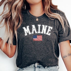 MAINE State T-Shirt, USA Flag Graphic Tee, Loose Fit Crew Neck Top, Men Women Maine Souvenir TShirt, Travel Unisex Vintage Clothing Shirt
