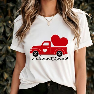 Valentine T-Shirt, Red Truck with Heart Design, Cute Valentine&#39;s Day Shirt, Romantic Gift Idea, Sweet Heart Graphic Tee, Trendy Top