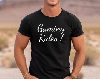 GAMING RULES crew neck humor player T-Shirt, quote funny video games Shirt, men woman geek Tee, relax gamer unisex clothing Top
