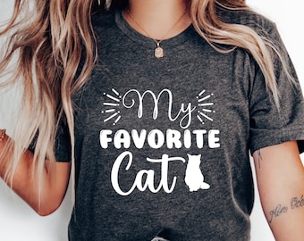 My Favorite Cat T-Shirt, Cute Feline Lover Graphic Tee, Trendy Cat Mom Apparel, Unique Cat Owner Gift, Stylish Kitty Enthusiast Shirt