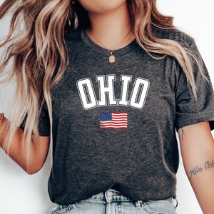 OHIO State T-Shirt, USA Flag Graphic Tee, Loose Fit Crew Neck Top, Men Women Ohio Souvenir TShirt, Travel Unisex Vintage Clothing Shirt