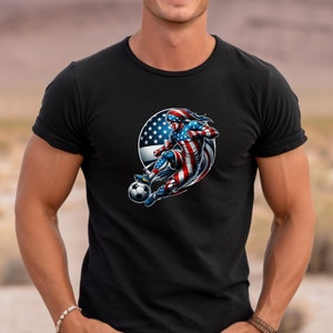 USA Flag Footballer T-Shirt, Patriotic Sports Shirt, American Flag Player Design, Unique Gift for Sports Fans & Soccer Lovers
