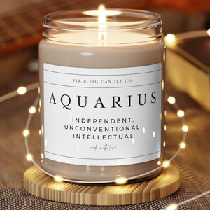 AQUARIUS Zodiac Candle - Independent, Unconventional and Intellectual, Motivational, Inspirational, Self-Empowerment, Astrology Gift for her