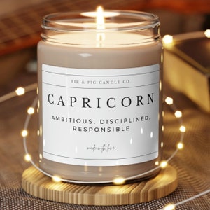 CAPRICORN Zodiac Candle - Ambitieus, gedisciplineerd en verantwoordelijk, motivatie, inspiratie, zelfredzaamheid, astrologie kaarscadeaus voor haar